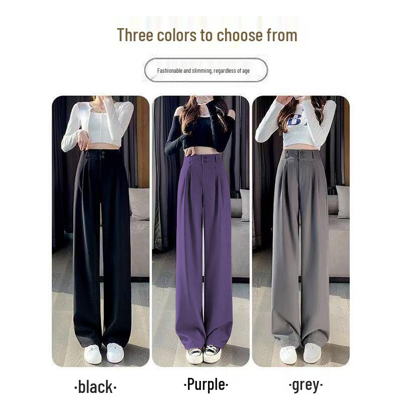 Summer High-Waisted Pleated Ice Silk Straight-Leg Tummy Control Pants - Women's Quick-Drying Fashion Suit Pants