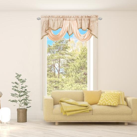 Short Window Curtain Shirring Waved Valance Pleated Tassel Sunshade Rod Type Kitchen Bathroom Bedroom Coffee Shop Decor Curtain