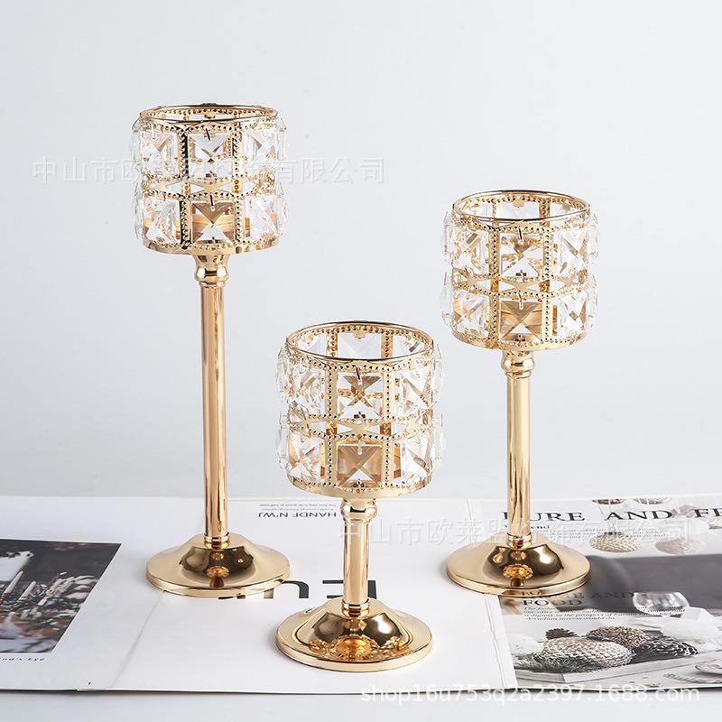 European Mini Crystal Candle Holder, Creative Metal Ornament for Wedding Hotel Decor, Romantic Dinner Table Centerpiece