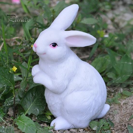 Cute Bunny Figurine 2Pcs Realistic White Rabbit Garden Statues, Weatherproof Resin Sculpture for Yard Bonsai Decoration Patio, Animal Ornament,