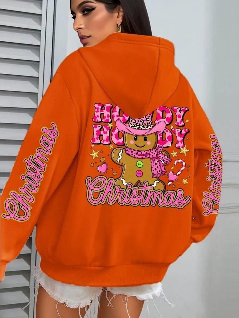 Women's Merry Christmas Pattern Pocket Pullover Hoodie - Casual Wear for Autumn/Winter
