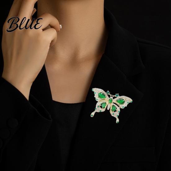 Lady Rhinestone Brooch Women Retro Butterfly Shape Faux Emerald Decor