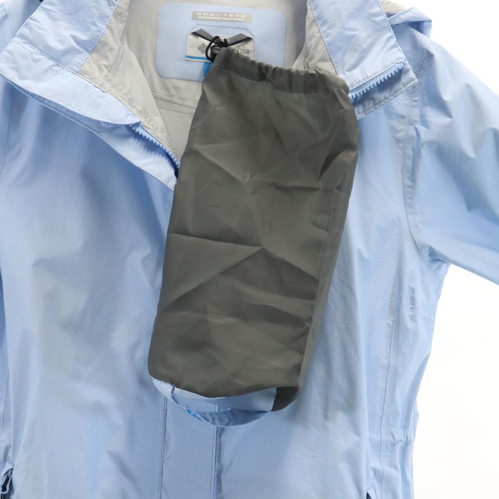 Columbia Striped Pattern Raincoat M Light Blue With Storage Bag Women Used