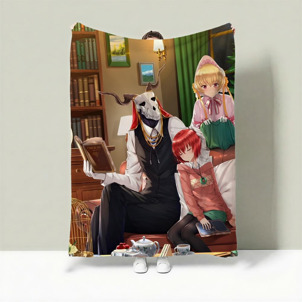 Anime T-The Ancient Magus Bride Throw Lightweight 240g Flannel Blanket Soft Skin-friendly for Summer Cooling 75X95CM