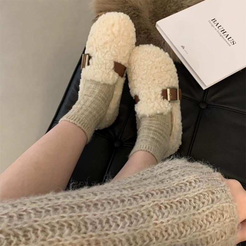 One Pedal of Fluffy Shoes for Women, Winter New Gentle Beanie Shoes for Women, Velvet Cotton Shoes