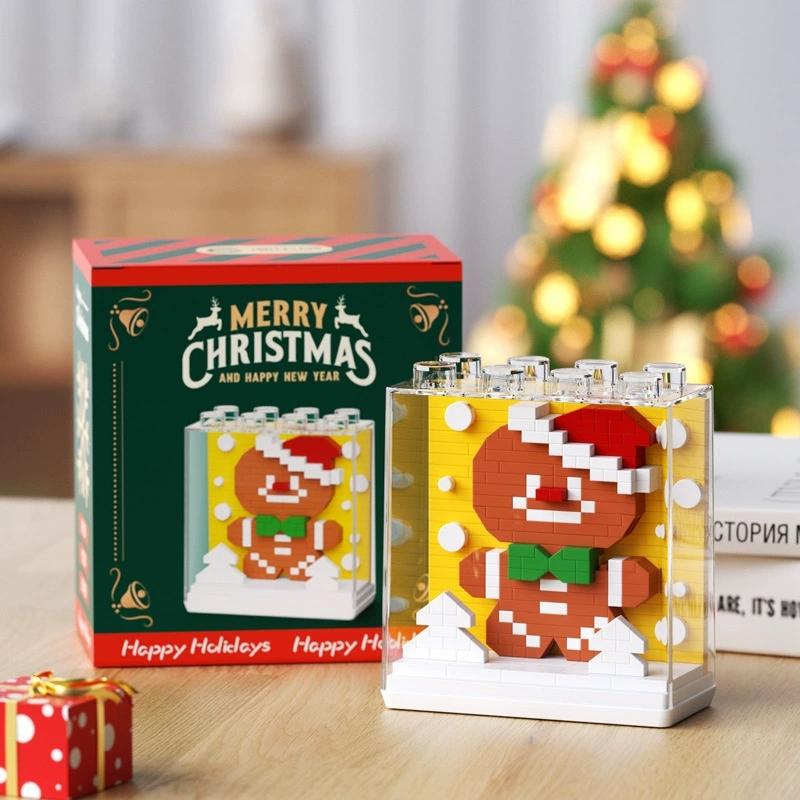 DIY AUSSTELLUNGSBOX Weihnachtsbaum Weihnachtsmann Glocke Lebkuchenmann Schneemann Elch Geschenk Bausteine Modell Ziegel Kinder Sets Bausätze Spielzeug