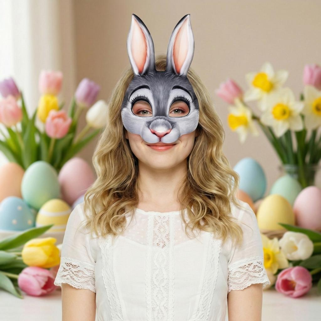 Animal Rabbit Face Mask Full Face Cover Costume Mask for Parties Festivals and Role Play with Adjustable Fit and Lightweight Design