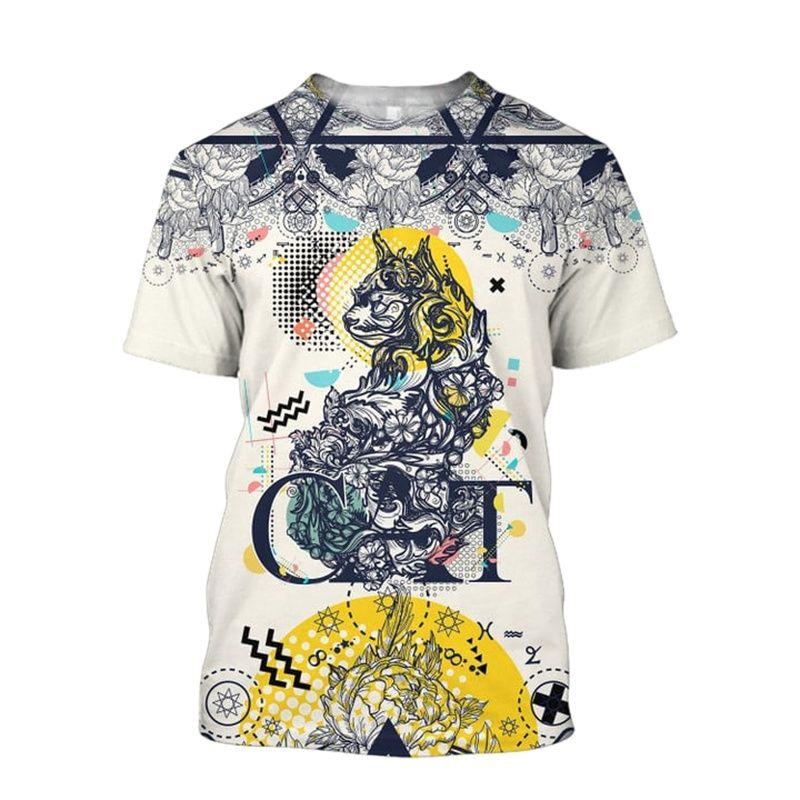 Summer Fashion Funny Animal Cat graphic t shirts Men Casual Hip Hop Personality Street Style Printed round neck Short Sleeve Tee