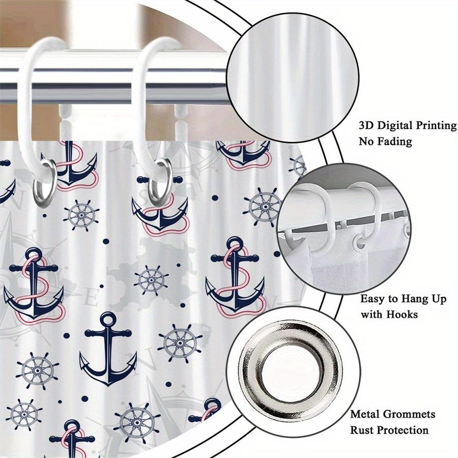 1Pc Pink Nautical Anchor-Patterned Shower Curtain, Machine Washable Polyester, Suitable For Bathroom Dcor.