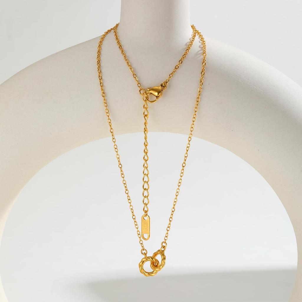Accessories, Stylish Simple Stainless Steel Twist Double Ring Necklace, Gold Ladies Accessories