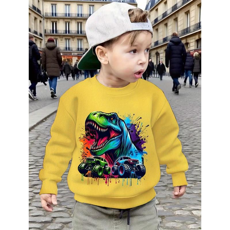 Spring/Summer Cartoon Dinosaur Hoodie Sweatshirt for Aged 3-8, Casual O-Neck Pullover Clothing