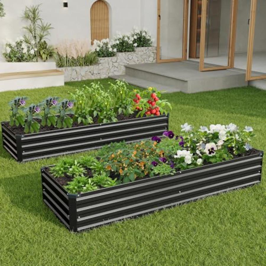 8×2×1FT 2PCS Galvanized Raised Garden Bed Kit Metal Planter Boxes Large Outdoor Planters Garden for Planting Vegetables Flowers