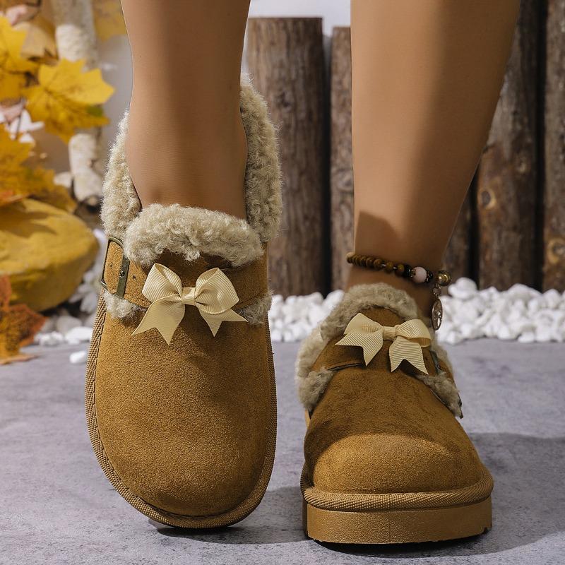 Autumn and Winter New Large-size Mao Mao Boken Half-drag Muffin Bottom Buckle and Velvet One-pedal Round-head Cotton Shoes