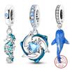 Ajuste Original Charms de Cobre Contas Azul Luminoso Tubarão-Baleia Cavalo-Marinho Golfinho Charms Para Mulheres Finos DIY Joias Presentes
