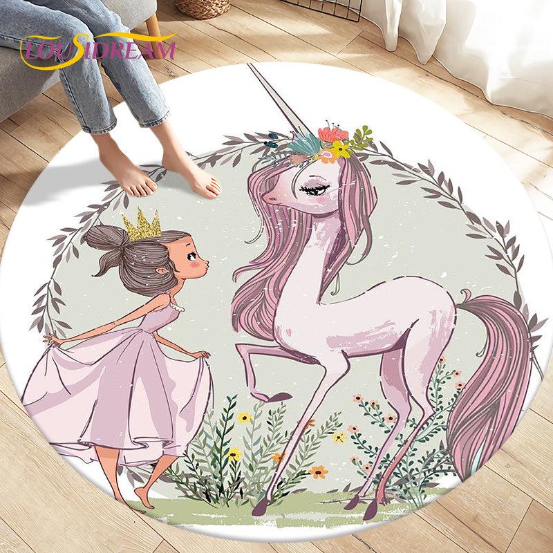 Cute Ballet Girl Ballerina Cartoon Round Area Rug,Carpet for Living Room Bedroom Sofa Playroom Decor,kid Play Non-slip Floor Mat