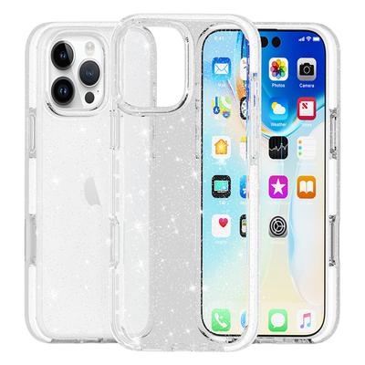 For iPhone 16 Pro Max Glitter Case PC Back TPU+TPE Frame Bling Sparkle Shockproof Cover