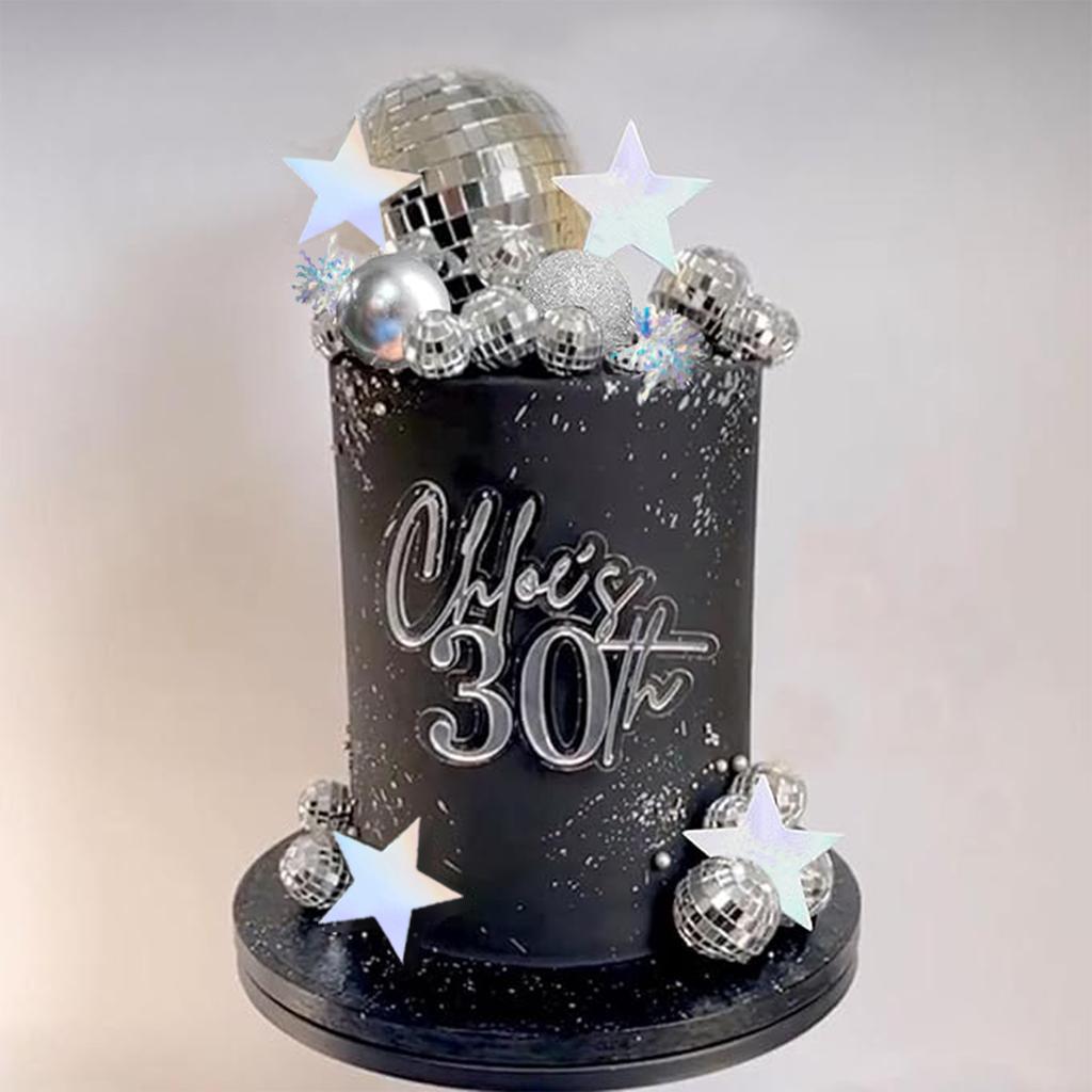 Disco Ball Cake Topper Mirror Balls Cake Decorations with Silver Stars Cake Topper for 70s 80s Disco Dance Party Supplies