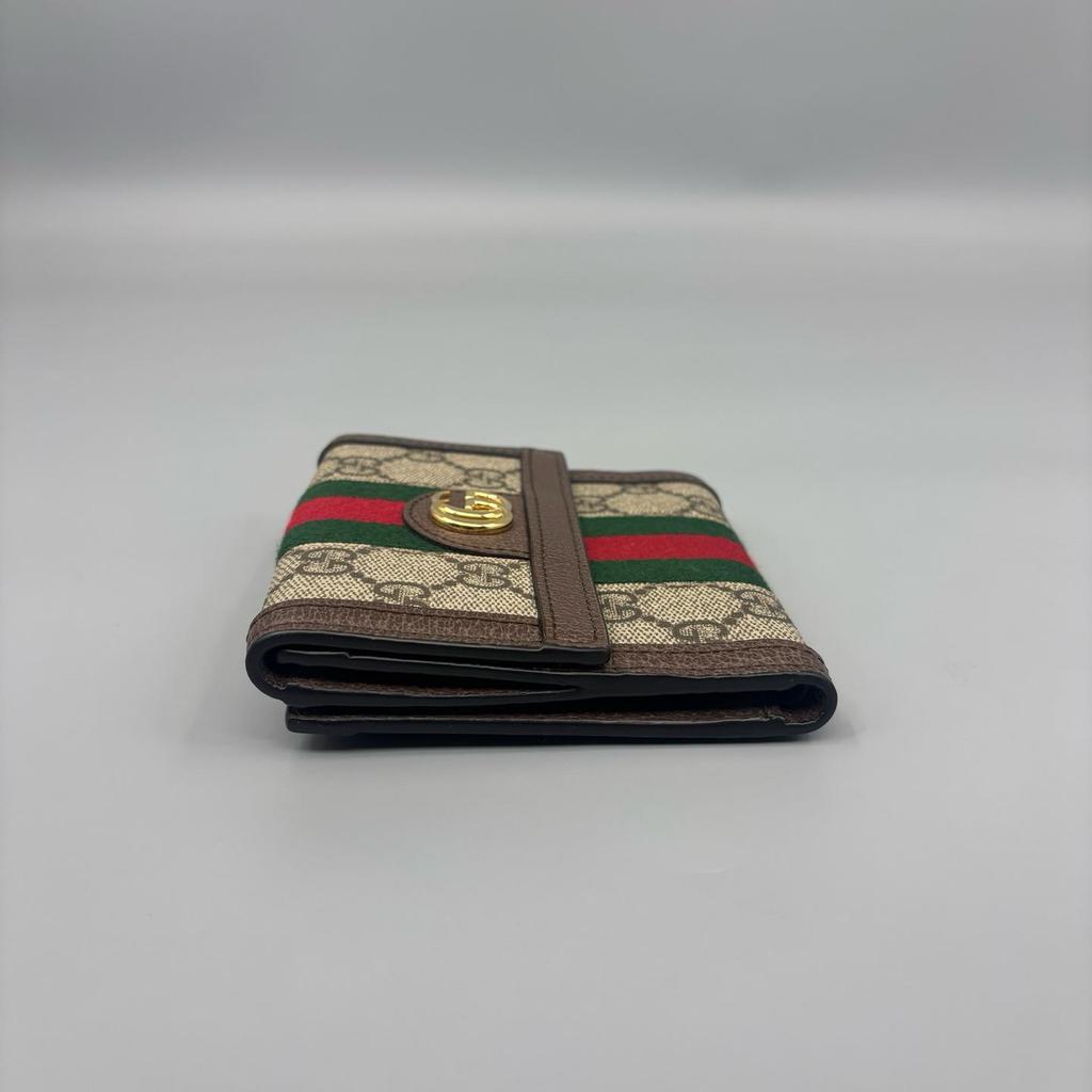 [Pre-Owned] Ophidia Logo Stripe Web Canvas And Leather Short Folded Wallet - Excellent #1IYCMJT