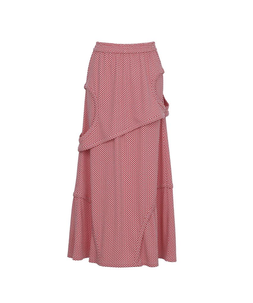 BMUETTE Cutout Detail Elastic Skirt Red Check