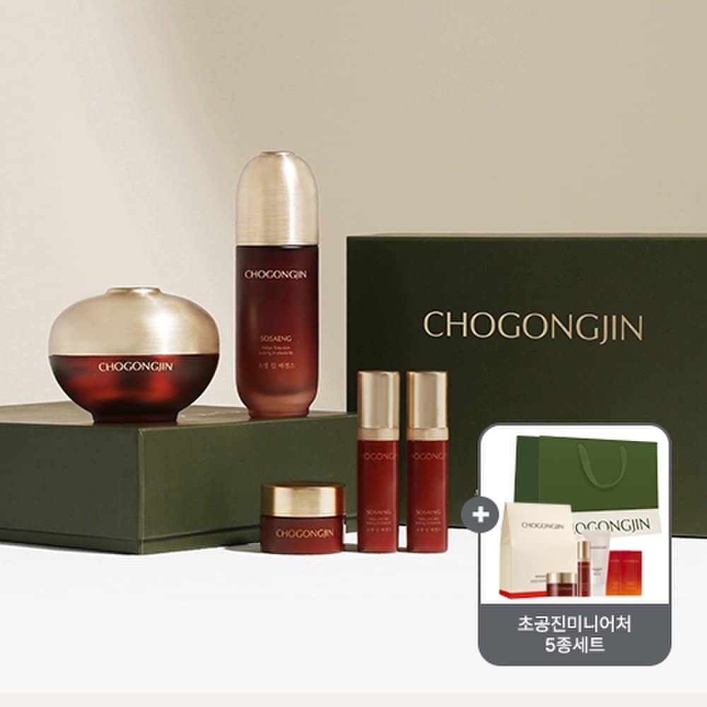 

[CHOGONGJIN] Специальный набор из 2 предметов для восстановления Основной продукт: Эссенция 50мл, Крем 60мл Бесплатный подарок: Эссенция 8мл*2шт, Крем 9мл, Ватный диск 16шт