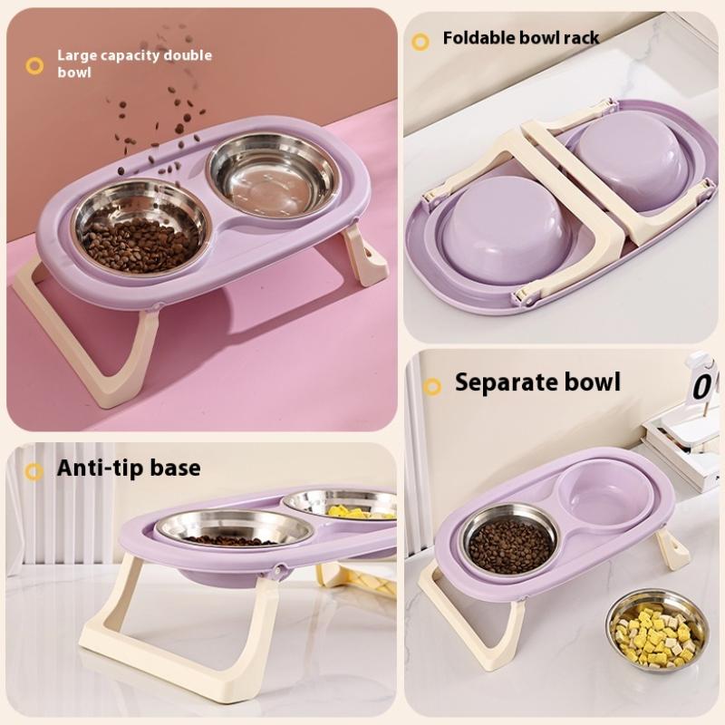 Stainless Steel Dog Bowl Foldable Cute Cat Bowl Double Bowl Leak-Proof Pet Bowl Cat And Dog Feeding Bowl Dog Rice Bowl