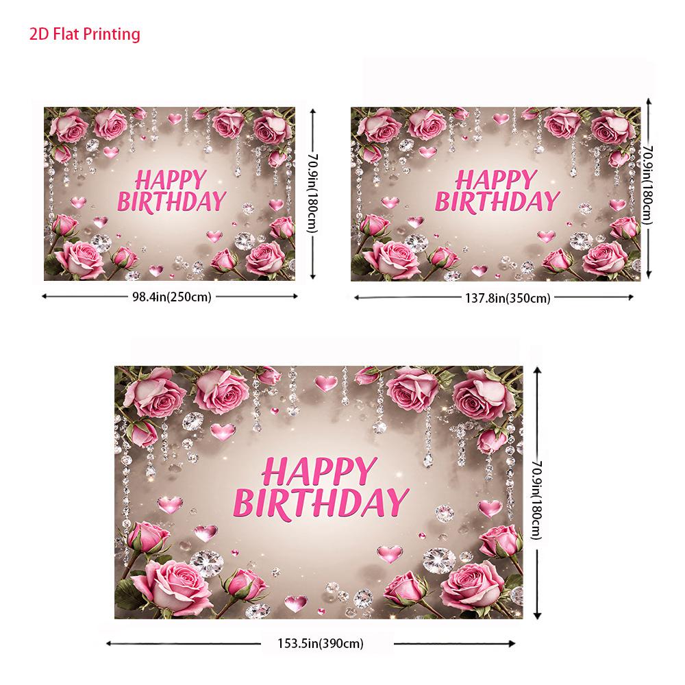 2D Flat Items 1 Piece Per Pack - Fashionable Floral Birthday Banner Backdrop Suitable for Party Photos and Room Decoration