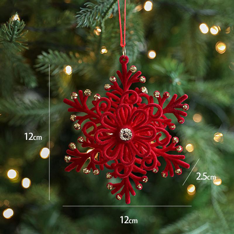 Red Flocking Christmas Bow Wreath Bell Christmas Tree Snowfall Elk Pendant Hanging Ornament Navidad 2025 Noel Home Party Decor