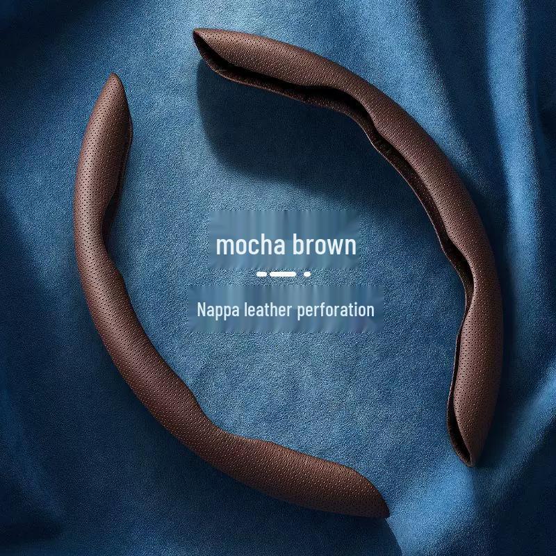 

Universal D-Shaped Nappa Leather Steering Wheel Cover: Four Seasons, Non-Slip, Sweat-Absorbent, Ultra-Thin Design for Men and Women. 38cm