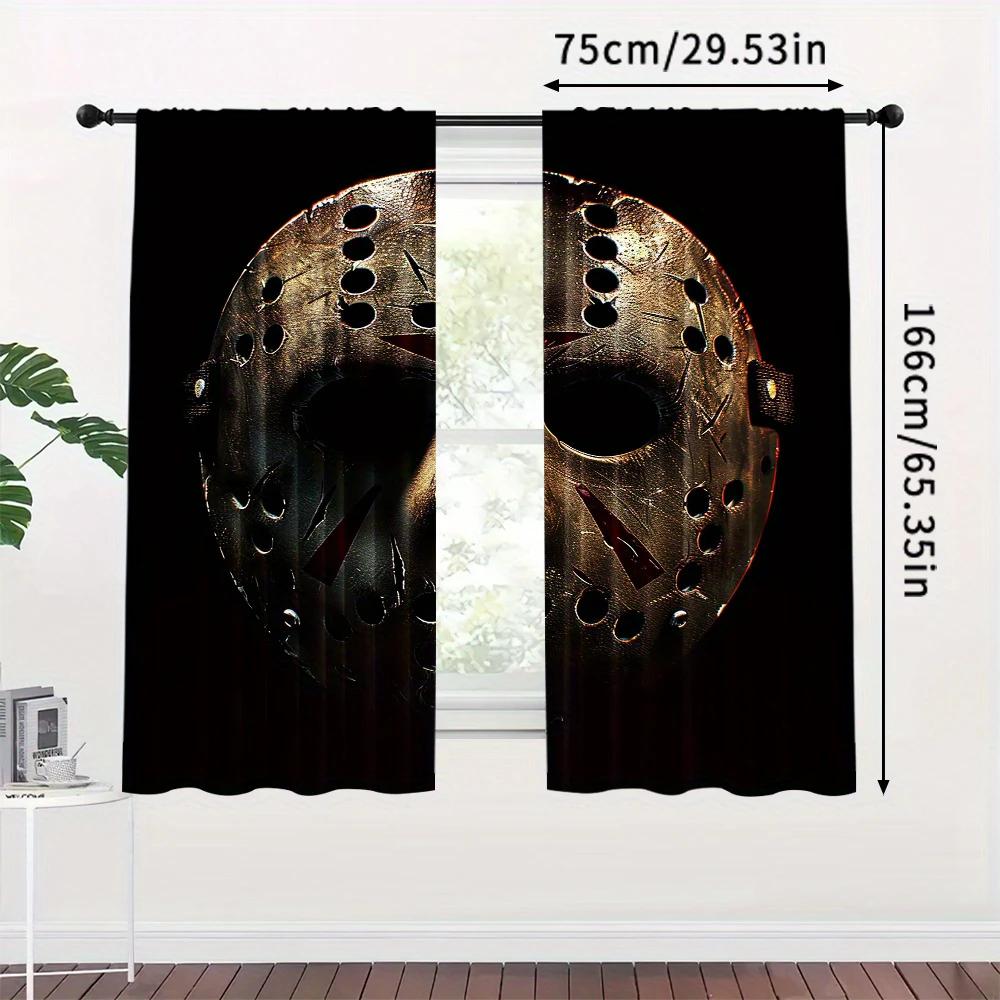 Halloween decorations, horror movie masks, dark pattern printed curtains, pole bag curtains, home decorations, room decorations