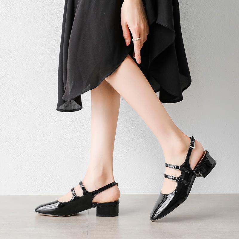 Fashion Mary Jane Women Spring Pumps Chunky Strappy Heels Black Square Toe Heels Women High Heels Lolita Slingback Cute Shoes