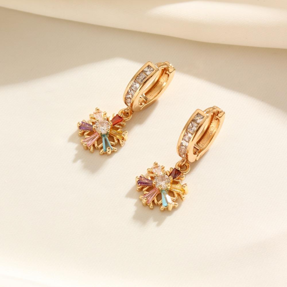 1 Pair Fashion Colorful Snowflake Zirconia Dangle Earrings for Women Golden Earring Jewelry Wedding Party Accessories