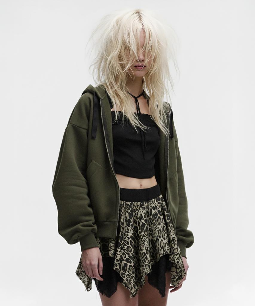 Milkeuaeswiaendeudolseu Leopard Layered Skirt - Olive