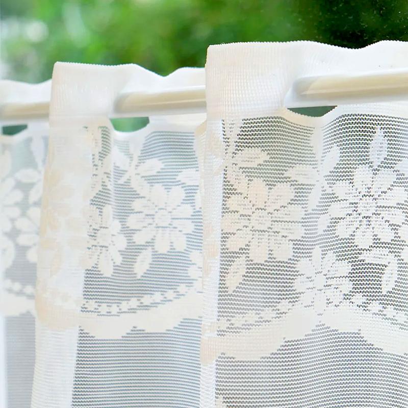 1 buc. Perdele Scurte Transparente cu Broderie din Dantelă, Top cu Buzunar pentru Galerie, Draperii de Fereastră, Gaze Triunghiulare, Decor Acasă, Stil Rustic, Flori Jacquard