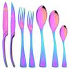 7Pcs Gold Dinnerware Set High Quality Stainless Steel Cutlery Set Knife Fork Tea Spoon Tableware Set Home Kitchen Dinner Silverware Set