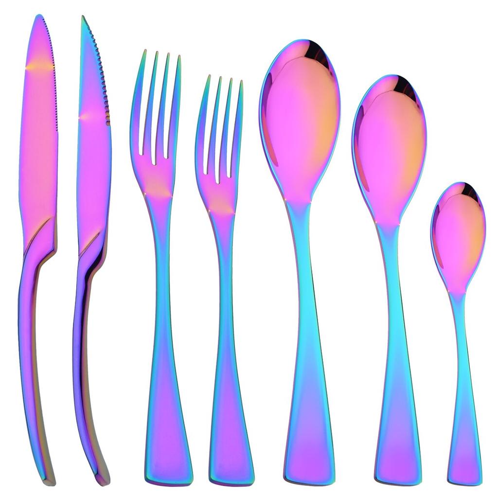 7Pcs Gold Dinnerware Set High Quality Stainless Steel Cutlery Set Knife Fork Tea Spoon Tableware Set Home Kitchen Dinner Silverware Set