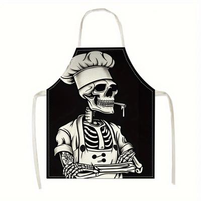 1pc Skull Chef Apron Funny Skeleton Kitchen Cooking Baking Waterproof Chef Bib Gift for Men Women Halloween Party Decor