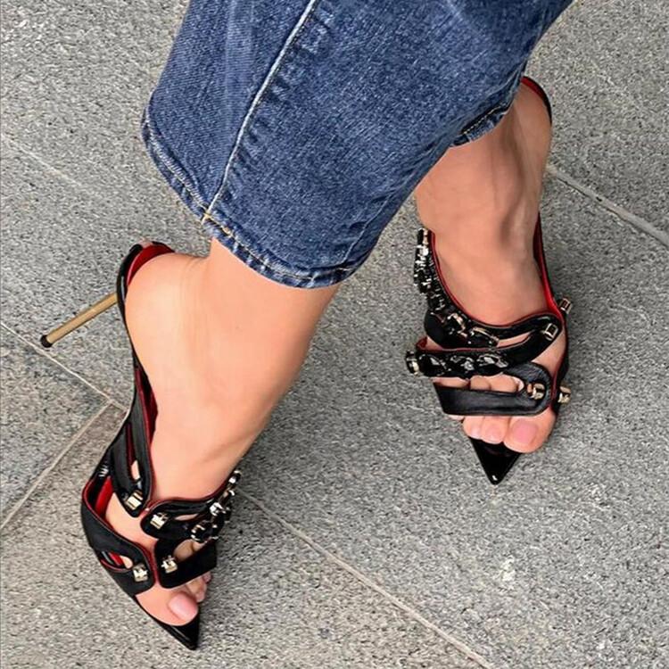 Fashion Roman Strap Slim High Heels Fashion Sandals 2024 New Women's Summer Sexy Pointed Metal Buckle Runway High Heel Sizes 35-45