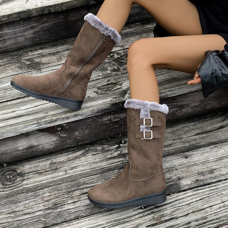 Europe, America, autumn and winter new thickened velvet cotton boots medium tube snow boots women's large size thermal shoes