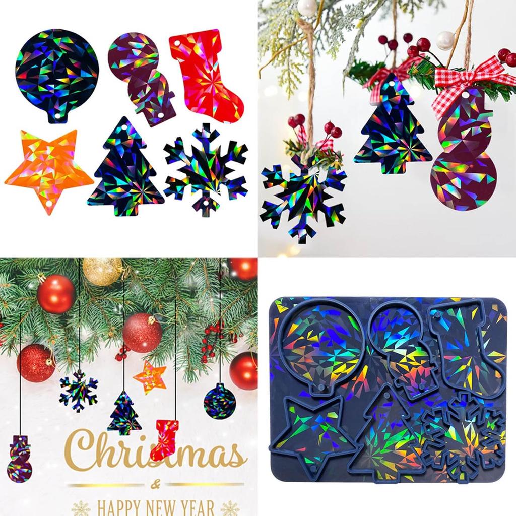 Holographic Christmas Silicone Mold for Ornaments Snowman Resin Mold Christmas Tree Snowflake Pendant Epoxy Molds