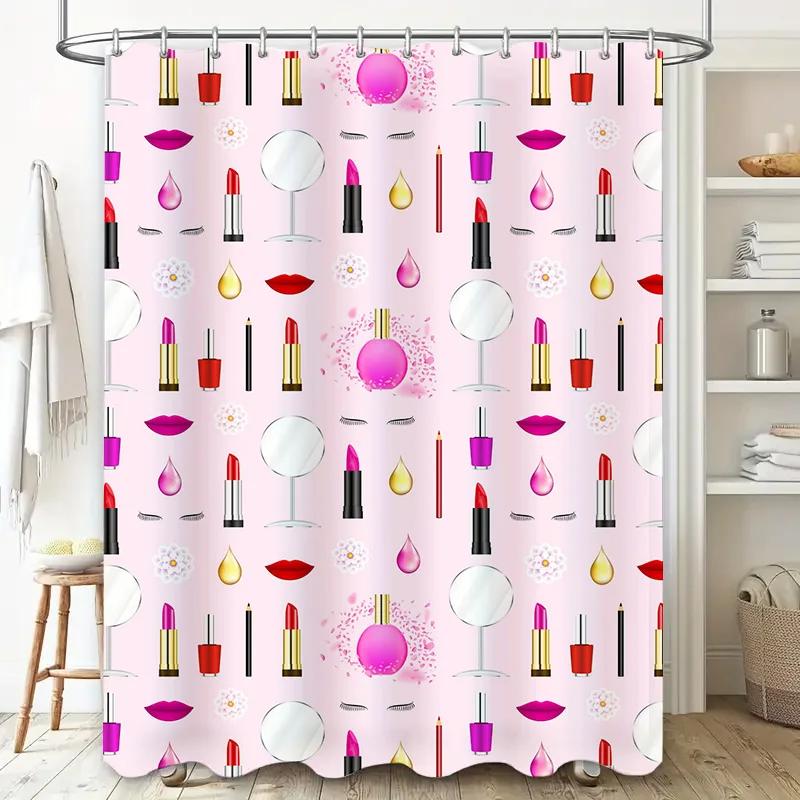 ~O~Pink Beauty Pattern Shower Curtain Waterproof Fabric Bathroom Decor for Women Girls