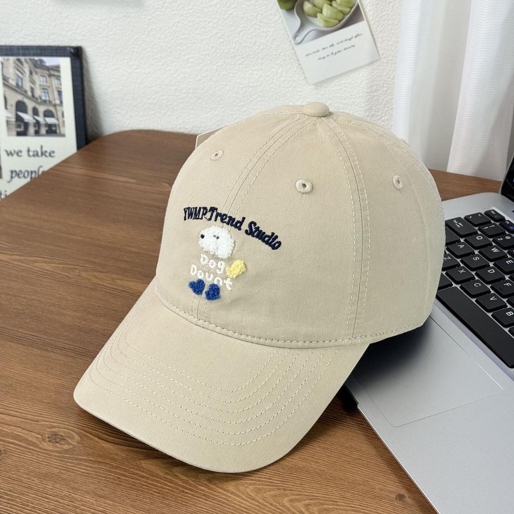 Fashion Hat Korean version plush puppy embroidery cute spring versatile face small cap couple student baseball hat versatile