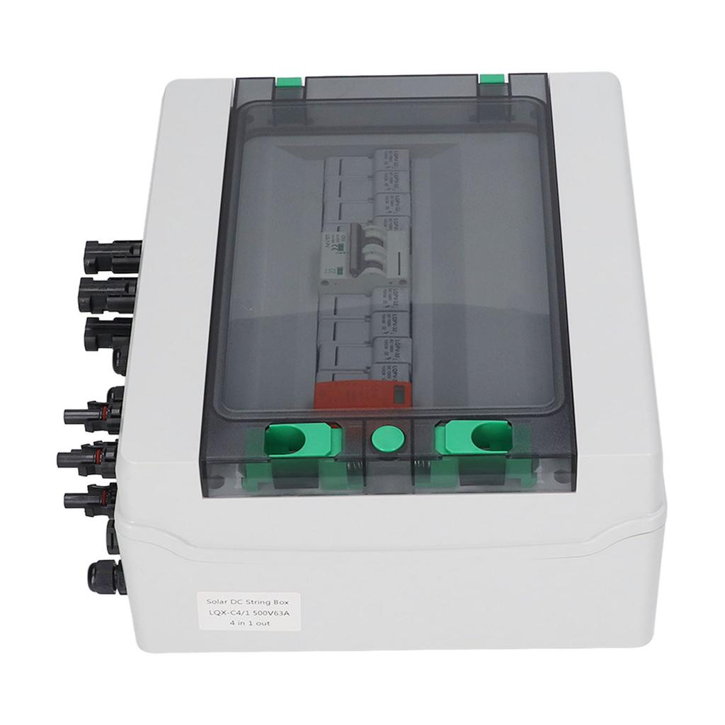 PV Combiner Box 4 Strings Waterproof Solar Combiner Box with 15A Fuse 63A Surge Arrester DC500V