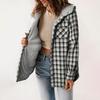 Womens Plaid Shacket Jacket Long Sleeve Button Down Fleece Hooded Jackets Warm Coat