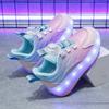 29-38 Children's Plus Size Fashionable Two Wheel Disassembly Into Flat Sports Shoes LED Illuminated Sports Shoes Ice Skates
