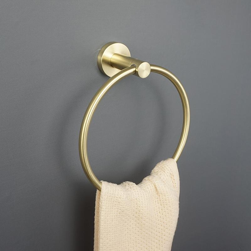 Wall Mounted Towel Bar Brushed Gold Stainless Steel Round Toilet Paper Holder Soap Bottle Robe Coat Hooks Bathroom Accessories