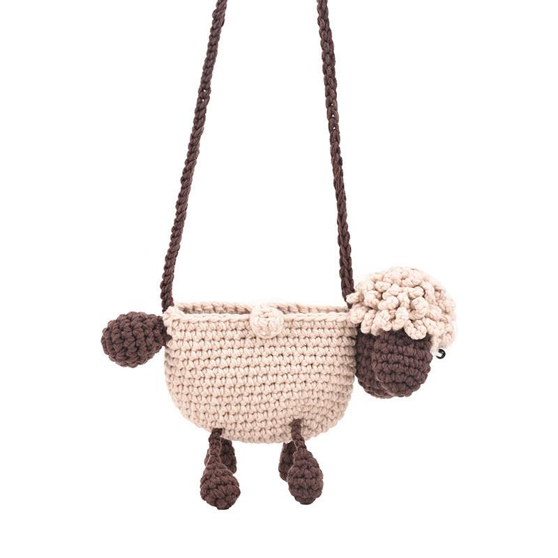 Woolen Knit Cartoon Sheep Crossbody Bag With Phone Pocket For Casual Daily Use