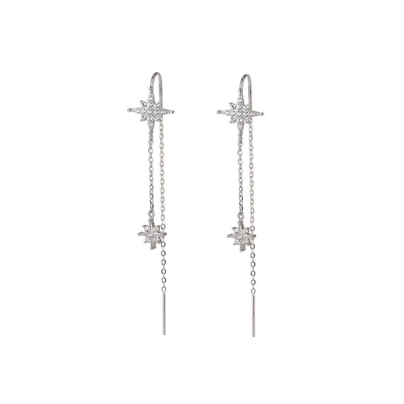 

mellowact American earrings Allergy friendly star star silver coating pink gold Sparkling small grain CZ diamond (Silver)