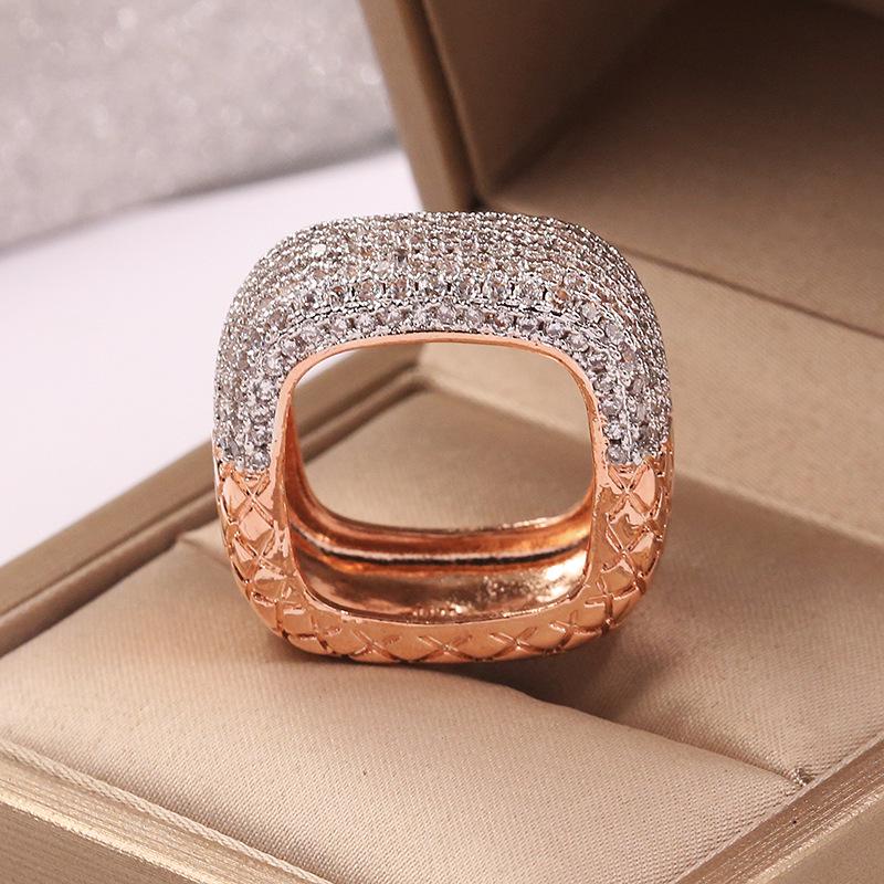 New Luxury Rose Gold Filled Rings For Women Inlay White Zircon Wedding Engagement Promise Love Two Tone Ring Jewelry