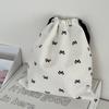 Sweet Bow Print Women's Storage Bag Cute College Girls Canvas Drawstring Bags Simple Female Portable Travel Makeup Case Handbags