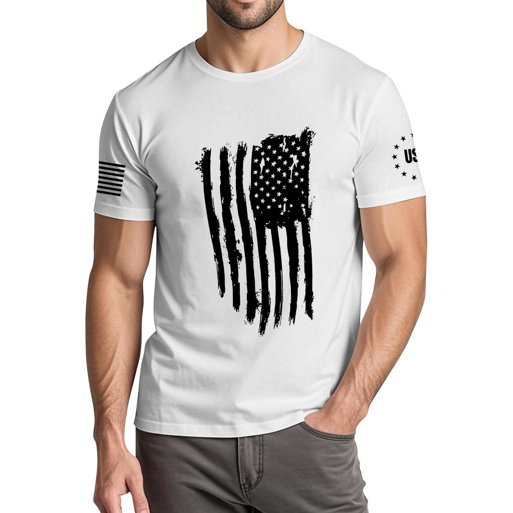 Herren Modisches Lässiges Unabhängigkeitstag Bedrucktes Rundhals Kurzarm T-Shirt Top